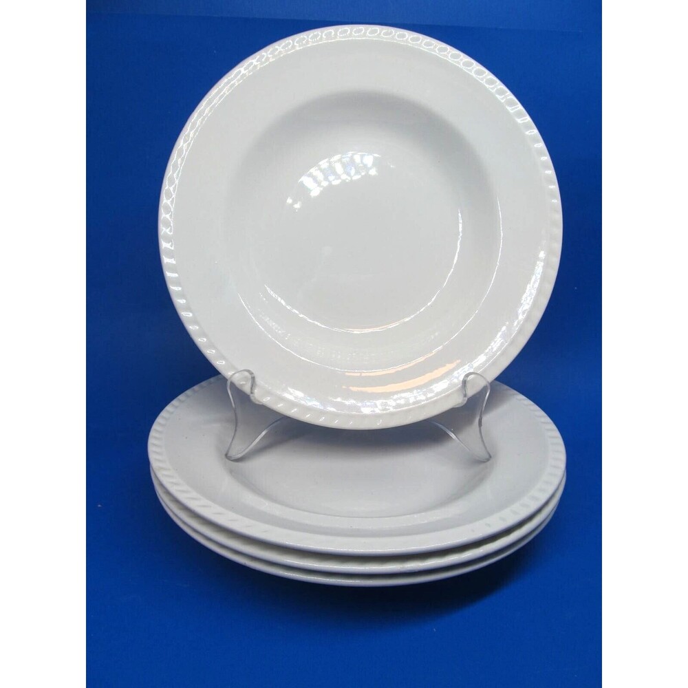Oxford "Lenox" Keradur White Rope Trim 8 5/8" Soup Salad Bowls Set Of 4